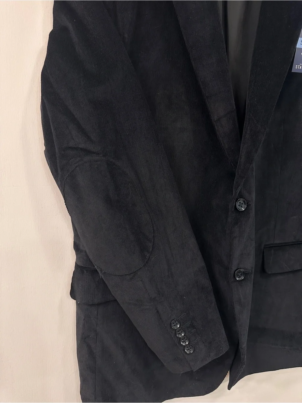 Stafford Black Corduroy Jacket Elbow Patches Sports Coat Stretch Men’s 48L $168